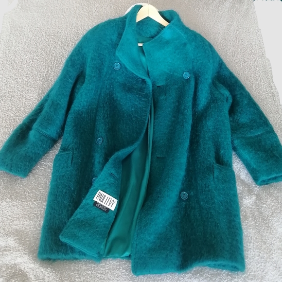 Vintage Paul Levy Mohair Wool Coat in Teal Blue. - Picture 2 of 16